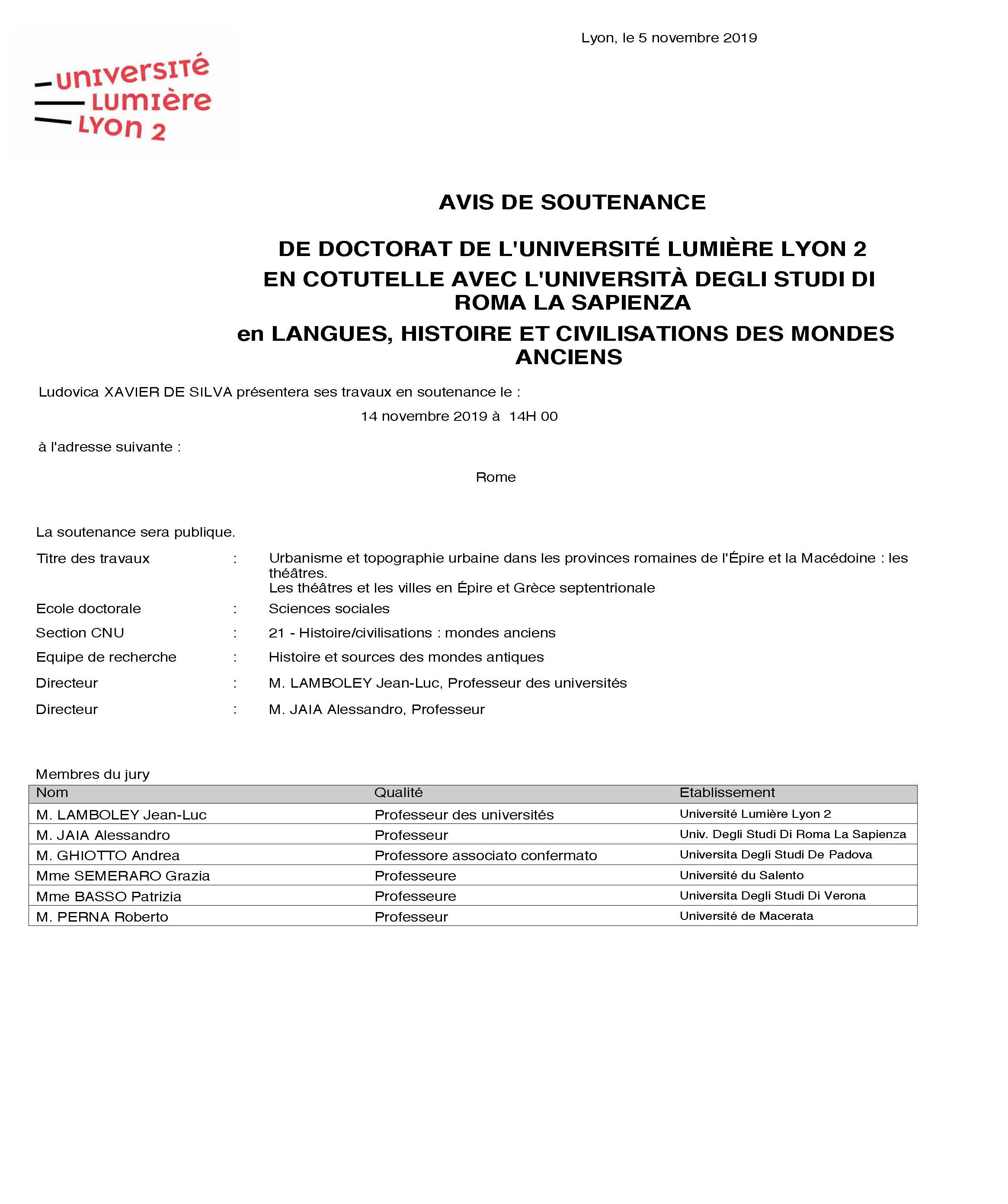 Avis de soutenance